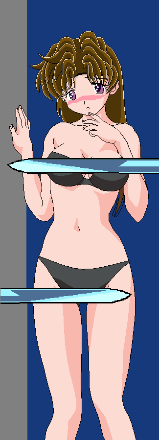 sakuragaoka uukun, onoda yura, futari ecchi, bad id, bad pixiv id, bikini, black bikini, brown hair, long hair, purple eyes, solo, swimsuit