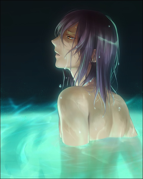 murakami yuichi, tieria erde, gundam, gundam 00, bad id, bad pixiv id, 00s, 1boy, androgynous, male focus, purple hair, solo, wet, wet hair