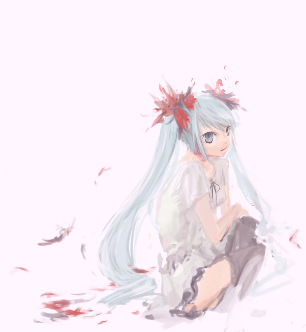 eri (pixiv158892), hatsune miku, vocaloid, world is mine (vocaloid), bad id, bad pixiv id, blue eyes, blue hair, long hair, sitting, solo, thighhighs, twintails, very long hair