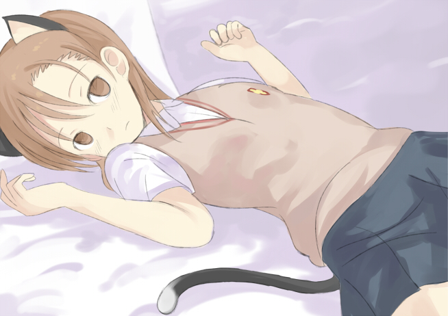 enoki p, misaka imouto, toaru majutsu no index, bad id, bad pixiv id, 00s, animal ears, cat ears, cat tail, kemonomimi mode, school uniform, solo, tail