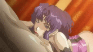 murakami teruaki, miyabi (kuro ai), kuro ai, screencap, animated, animated gif, lowres, 00s, 1girl, blush, fellatio, hetero, lingerie, lipstick, makeup, mole, oral, penis, ponytail, purple eyes, purple hair, solo focus, uncensored, underwear