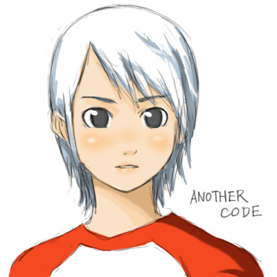 ashley mizuki robbins, another code, cing, nintendo, lowres, black eyes, raglan sleeves, short hair, solo, white hair