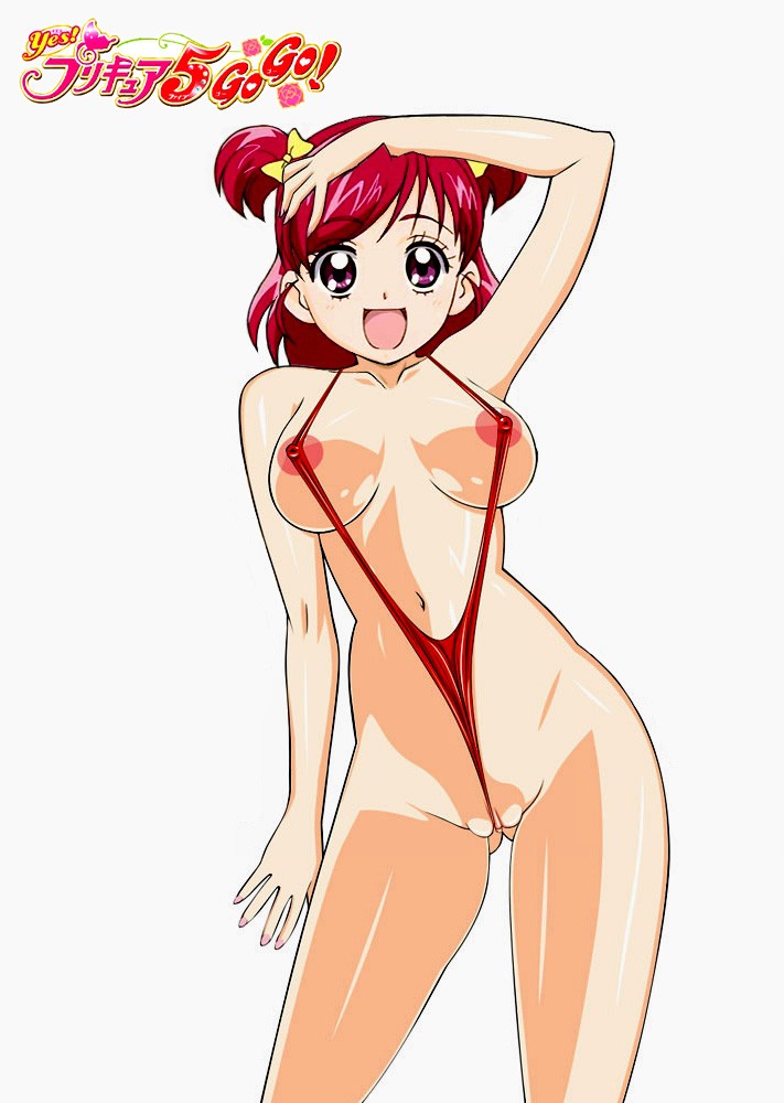 yumehara nozomi, precure, yes! precure 5, 00s, clitoris, pussy, slingshot swimsuit, swimsuit, uncensored, wedgie