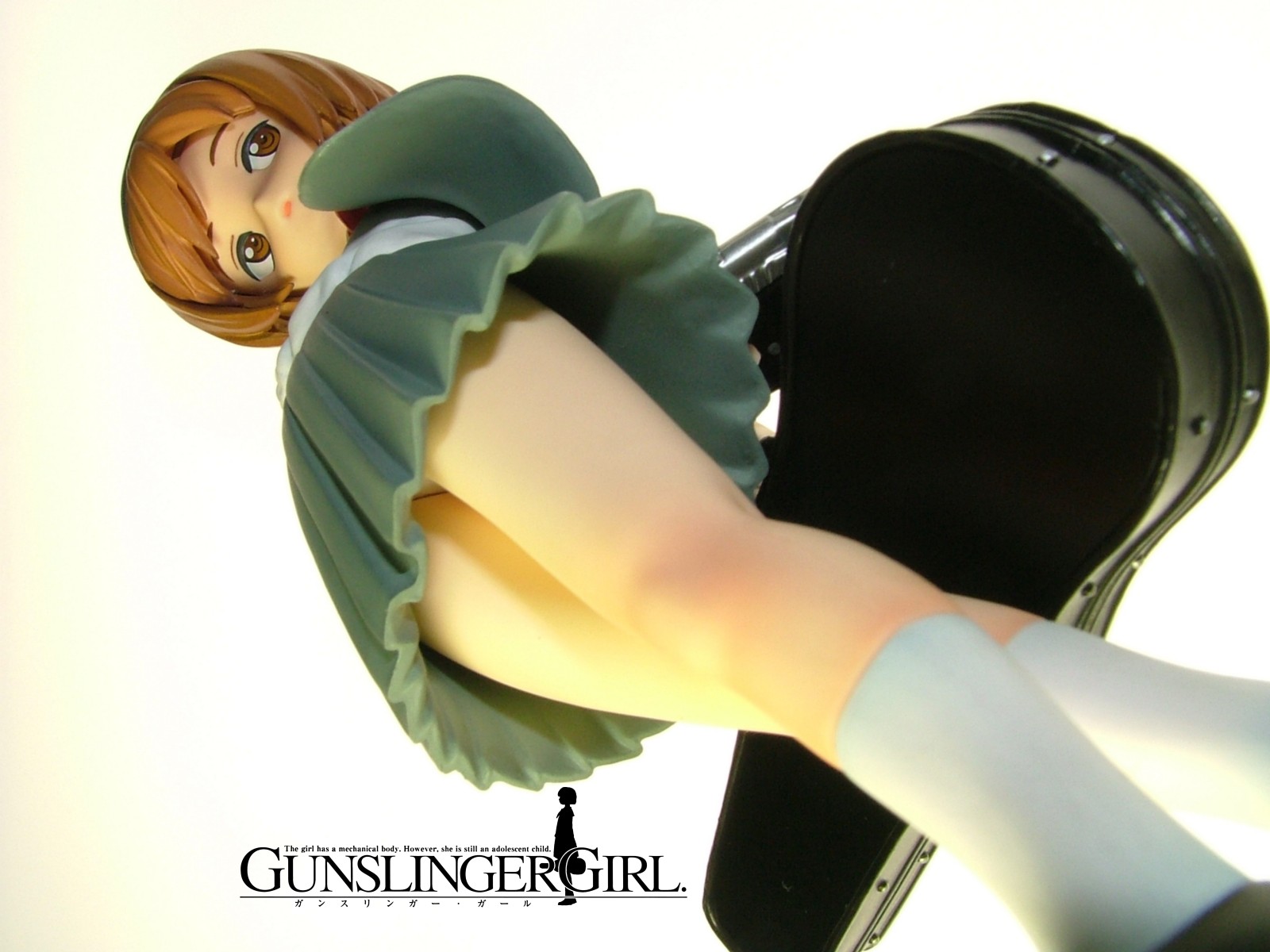 henrietta (gunslinger girl), gunslinger girl, white legwear, highres, photo (medium), 00s, brown eyes, brown hair, figure, panties, panty peek, underwear, upskirt, violin case