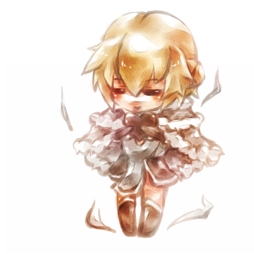 lunaraven, high wizard (ragnarok online), kathryne keyron, ragnarok online, commentary request, 1girl, = =, aura, bio lab, blonde hair, blush, boots, brown boots, candy, cape, chibi, chibi only, chocolate, chocolate heart, closed eyes, closed mouth, double bun, dress, food, full body, fur-trimmed cape, fur trim, grey cape, grey dress, hair bun, heart, heart-shaped food, short hair, simple background, smile, solo, standing, white background