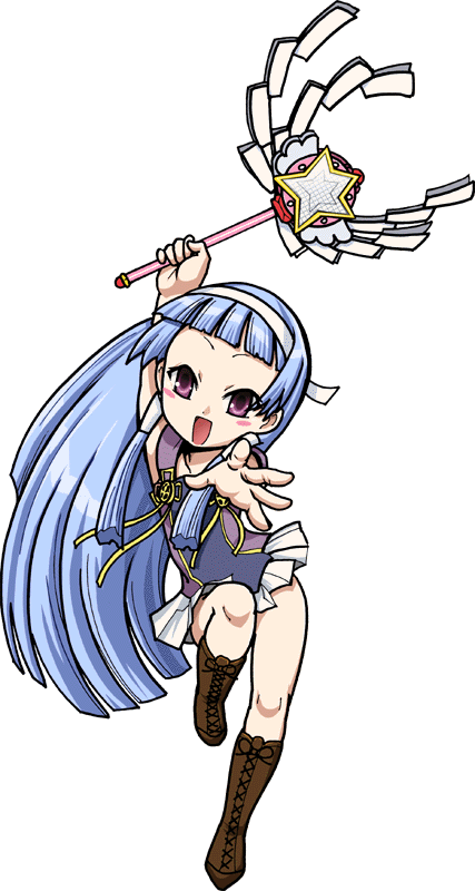harukigenia, nagi, kannagi, 00s, 1girl, blue hair, blunt bangs, boots, female focus, full body, hair tubes, hairband, long hair, purple eyes, solo, transparent background, wand