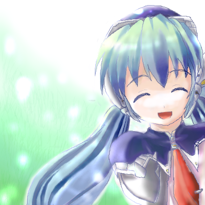 hoshino yumemi, planetarian, lowres, 00s, 1girl, :d, ^ ^, blush, brooch, closed eyes, female focus, gem, green hair, jewelry, long sleeves, necktie, open mouth, red necktie, smile, solo, twintails, upper body