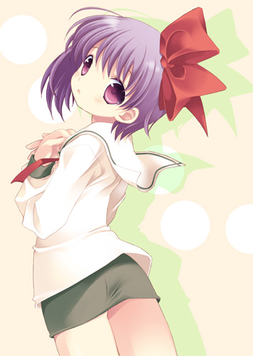 tokumi yuiko, yumeno maho, saki (manga), bad id, bad pixiv id, lowres, 00s, 1girl, female focus, looking back, ribbon, solo
