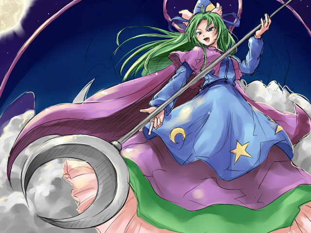 fechirin, mima (touhou), touhou, touhou (pc-98), 1girl, female focus, green hair, hat, long hair, solo, staff, standing, wizard hat