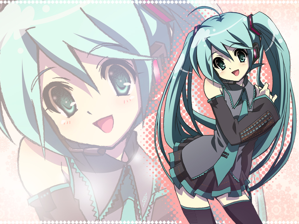 suzui narumi, hatsune miku, vocaloid, ahoge, aqua eyes, aqua hair, detached sleeves, long hair, necktie, skirt, solo, thighhighs, twintails