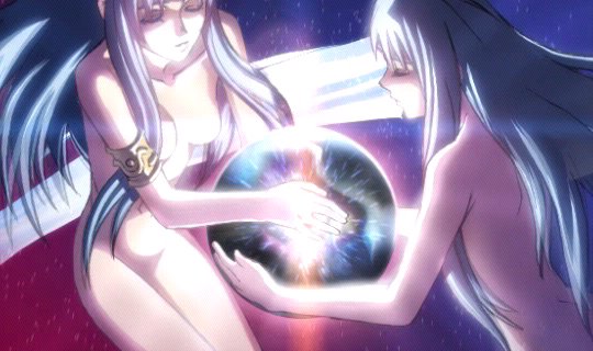 ancient ys vanished, ys, 2girls, armlet, breasts, closed eyes, holding, jewelry, long hair, multiple girls, nude, small breasts