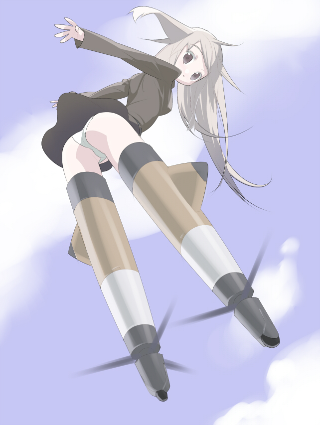tensugi takashi, strike witches, world witches series, silver hair, bad id, bad pixiv id, 00s, 1girl, ass, female focus, long hair, panties, solo, striker unit, underwear