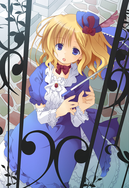 kiseki, mizuse kiseki, alice margatroid, touhou, 1girl, alternate costume, blonde hair, blue eyes, female focus, hat, parasol, short hair, solo, standing, umbrella