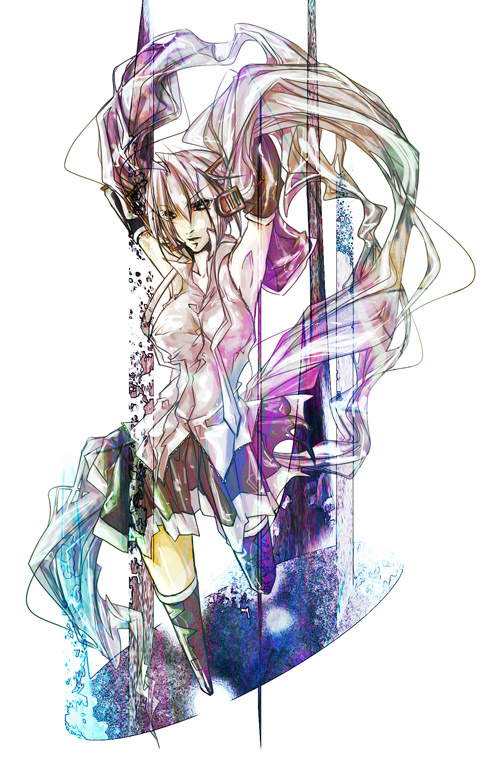 shiinoyuko, hatsune miku, vocaloid, armpits, detached sleeves, headset, long hair, skirt, thighhighs, twintails, very long hair
