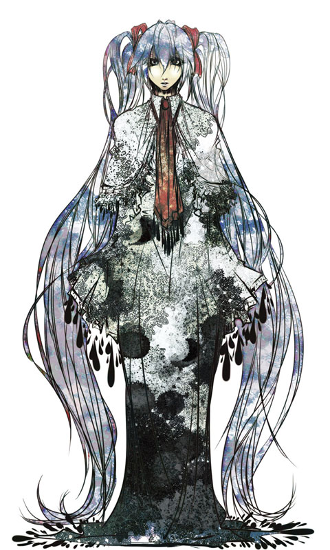 shiinoyuko, hatsune miku, vocaloid, dress, gown, long hair, solo, twintails, very long hair