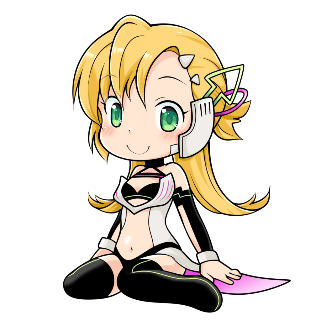kotomi (happy colors), ragnarok online, commentary request, 1girl, black boots, black bra, black panties, black sleeves, blonde hair, blush, boots, bra, charleston 2, chibi, chibi only, closed mouth, detached sleeves, full body, green eyes, long hair, looking at viewer, navel, panties, revealing clothes, robot ears, simple background, sitting, smile, solo, thigh boots, underwear, wariza, white background
