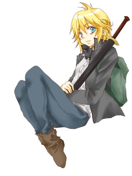 mirai (randorii), cleo everlastin, majutsushi orphen, 1girl, blonde hair, blue eyes, female focus, short hair, solo, sword, weapon
