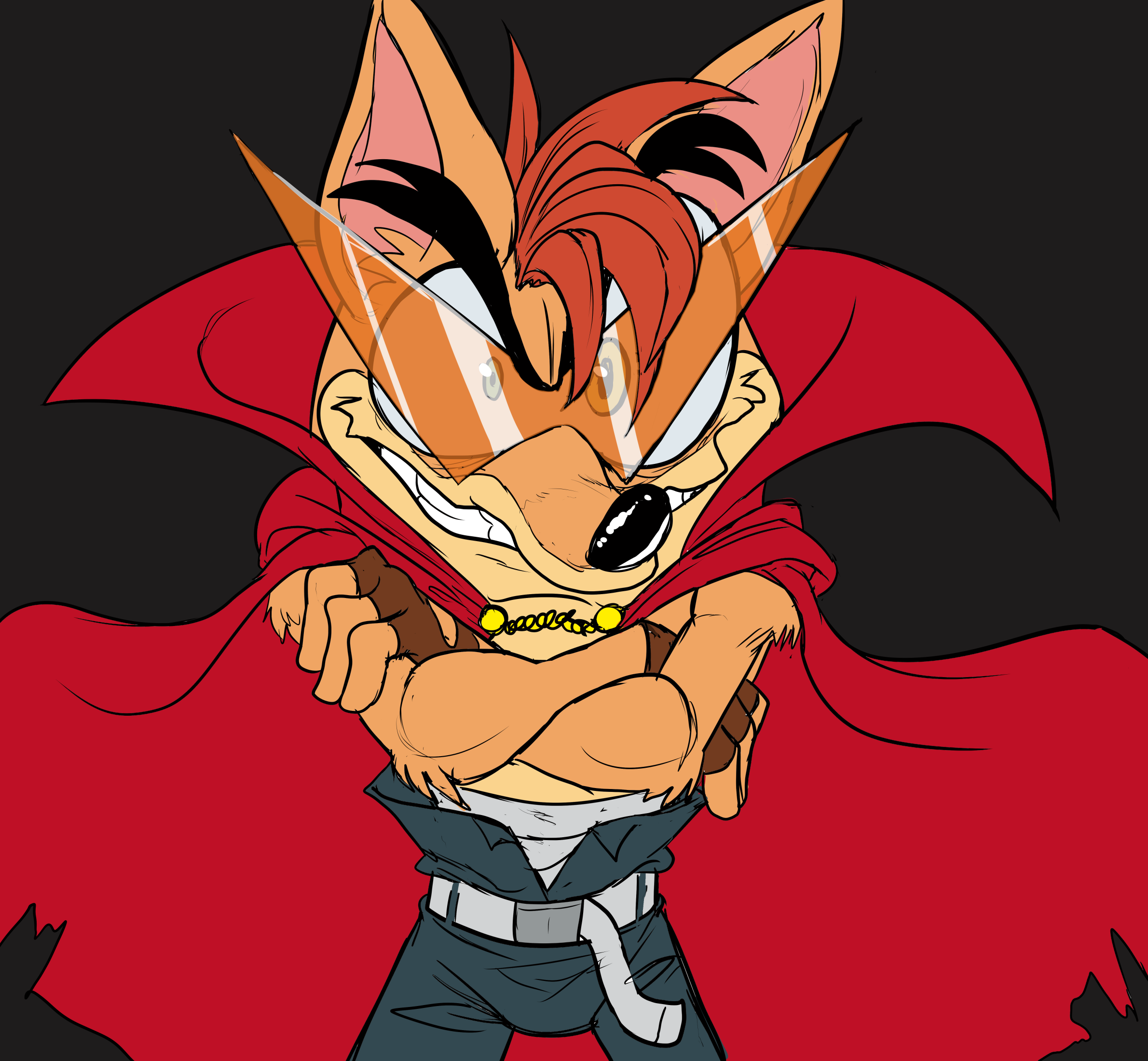 crash bandicoot, gurren-lagann, kamina (ttgl), crash bandicoot (series), cape, kamina shades, parody, red cape, sunglasses