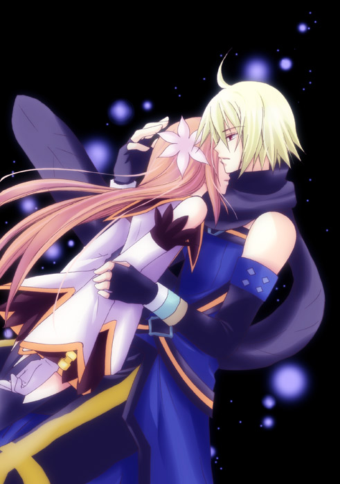 mochi (tukimo), emil castagnier, marta lualdi, tales of (series), tales of symphonia, tales of symphonia: dawn of the new world, 00s, blonde hair, brown hair, flower, red eyes, scarf