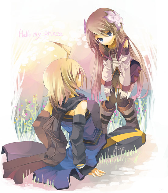 fruit punch, emil castagnier, marta lualdi, tales of (series), tales of symphonia, tales of symphonia: dawn of the new world, 00s, 1boy, 1girl, blonde hair, blue eyes, boots, brown hair, flower, knee boots, you gonna get raped