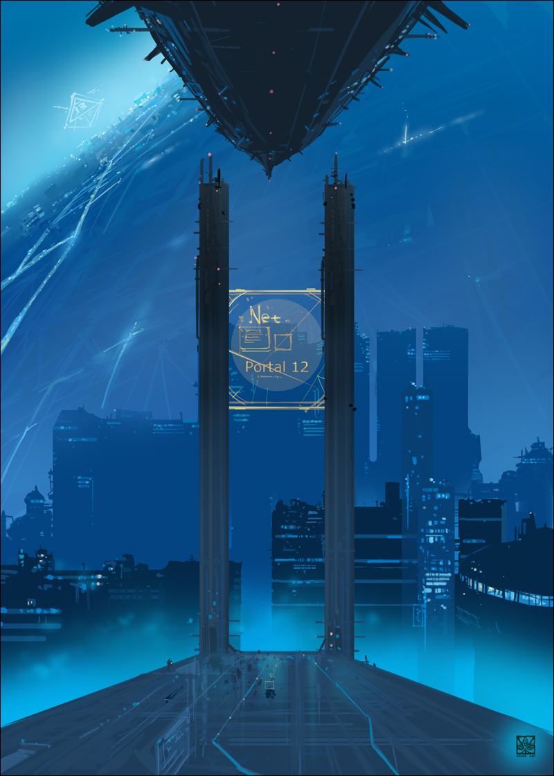 ariverkao, original, blue theme, building, cityscape, no humans, scenery, science fiction