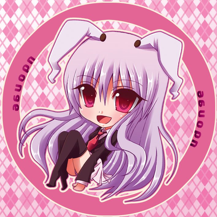 nonoko, yuuka nonoko, reisen udongein inaba, touhou, bad id, bad pixiv id, 1girl, animal ears, chibi, female focus, full body, long hair, panties, pink eyes, purple hair, rabbit ears, skirt, solo, thighhighs, underwear