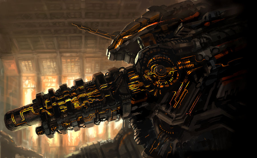 denki, original, tagme, cannon, mecha, no humans, realistic, robot, science fiction