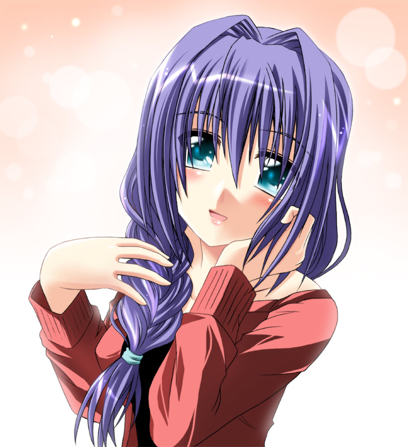 otoki raku, minase akiko, kanon, 1girl, aqua eyes, blue hair, braid, female focus, hair intakes, solo