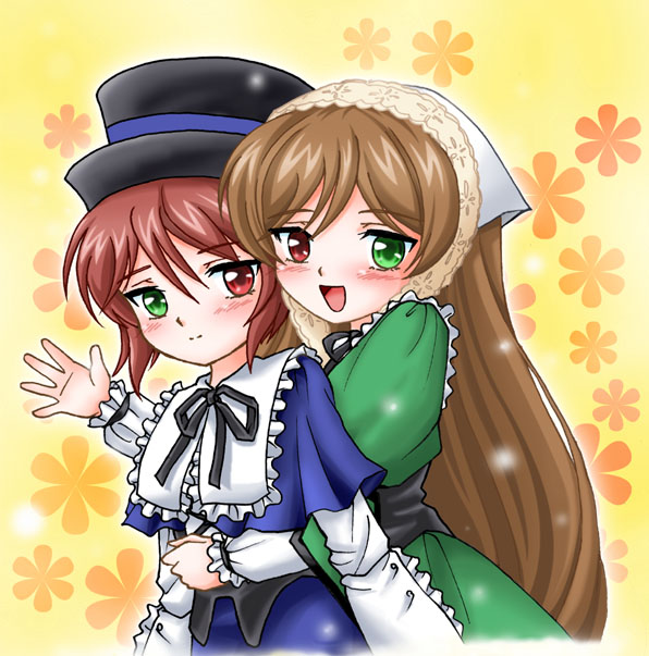 souseiseki, suiseiseki, rozen maiden, 00s, 2girls, blush, hug, multiple girls