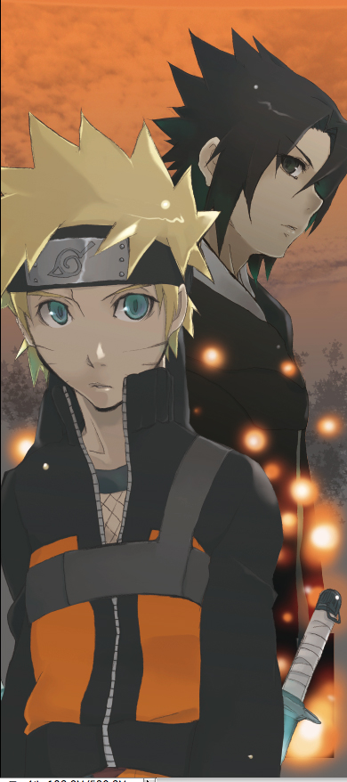 uchiha sasuke, uzumaki naruto, naruto (classic), naruto (series), artist request, long image, tall image, 2boys, blonde hair, katana, multiple boys, sword, weapon