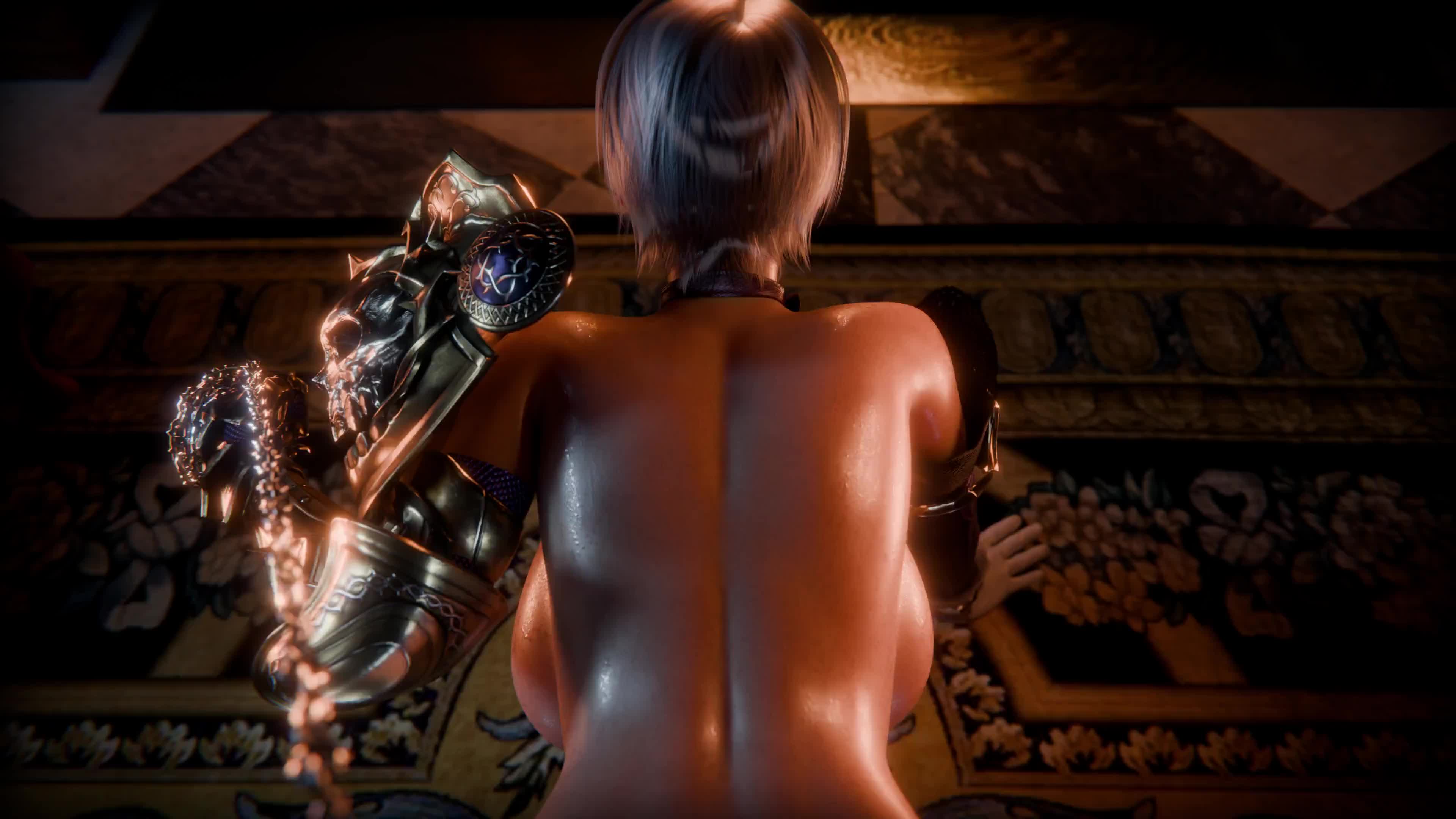 isabella valentine, namco, soul calibur, animated, sound, tagme, video, 1boy, 1girl, 3d, armor, ass, chain, chain leash, doggystyle, femdom, hetero, huge ass, leash, moaning, pov, revealing clothes, serpentorder, sex, sex from behind, short hair, uncensored, white hair