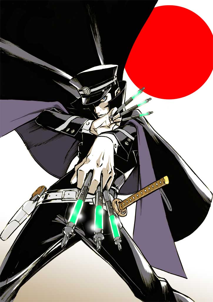 karasuma tasuku, kuro koge, kuzunoha raidou, devil summoner (series), raidou kuzunoha vs the soulless army, bad id, bad pixiv id, 1boy, cape, hat, male focus, solo