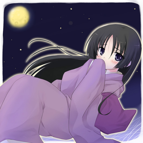 saginomiya isumi, hayate no gotoku!, bad id, bad pixiv id, 00s, black eyes, black hair, hime cut, japanese clothes, kimono, long hair, moon, solo