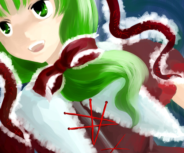 seki juuen, kagiyama hina, touhou, 1girl, female focus, front ponytail, green eyes, green hair, matching hair/eyes, solo