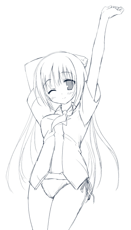 tateha (marvelous grace), original, 1girl, female focus, greyscale, monochrome, panties, sketch, solo, underwear
