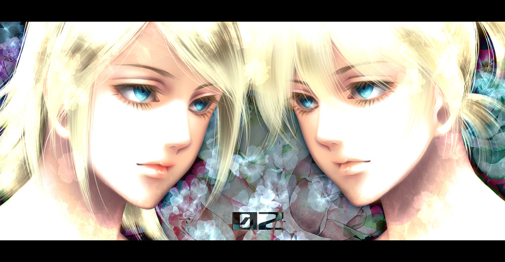 kagamine len, kagamine rin, vocaloid, 1boy, 1girl, brother and sister, letterboxed, siblings, twins