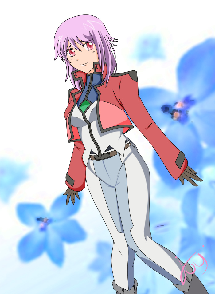 joyka, anew returner, gundam, gundam 00, 00s, innovators, innovators (gundam 00), jacket, purple hair, red eyes, solo