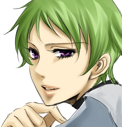 memessa, ribbons almark, gundam, gundam 00, bad id, bad pixiv id, lowres, 00s, green hair, innovators, innovators (gundam 00), male focus, purple eyes, solo