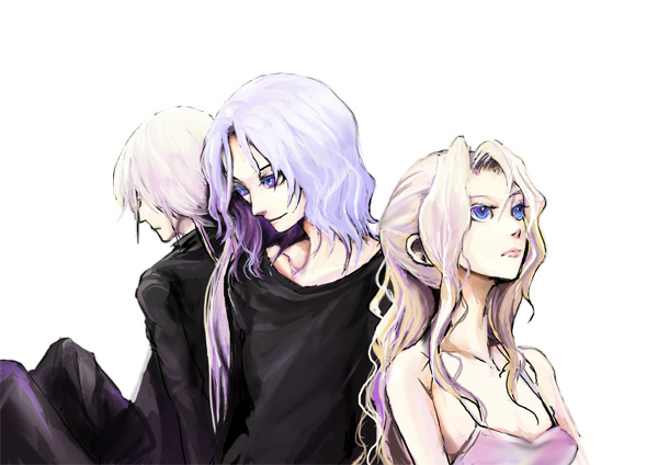 wakameron, cain highwind, cecil harvey, rosa farrell, final fantasy, final fantasy iv, silver hair, 1990s (style), 1girl, 2boys, blonde hair, blue eyes, long hair, multiple boys, ponytail