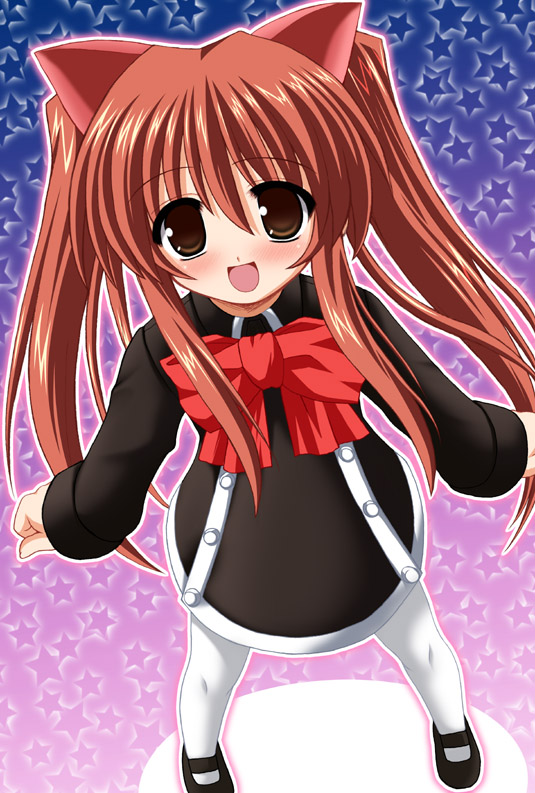 waiai, aloe, aloe (quiz magic academy), quiz magic academy, 1girl, animal ears, brown eyes, brown hair, cat ears, female focus, long hair, pantyhose, school uniform, solo, white pantyhose
