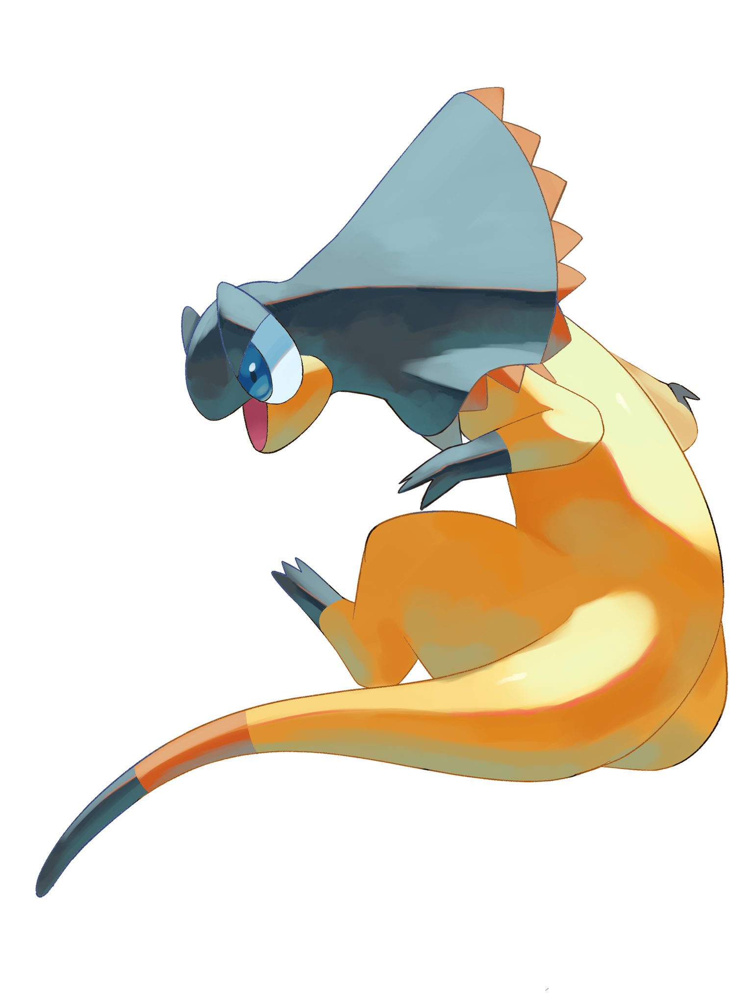 p9kfxaofqi54546, helioptile, nintendo, pokemon, highres, animal focus, blue eyes, full body, gen 6 pokemon, no humans, open mouth, pokemon (creature), pokemon focus, simple background, solo, tail, white background, yellow fur
