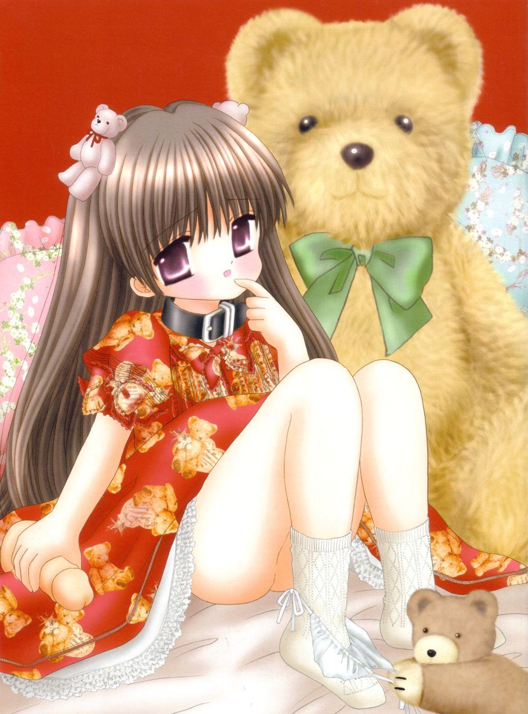 highres, 1girl, female focus, loli, panties, panties around leg, solo, stuffed animal, stuffed toy, teddy bear, underwear