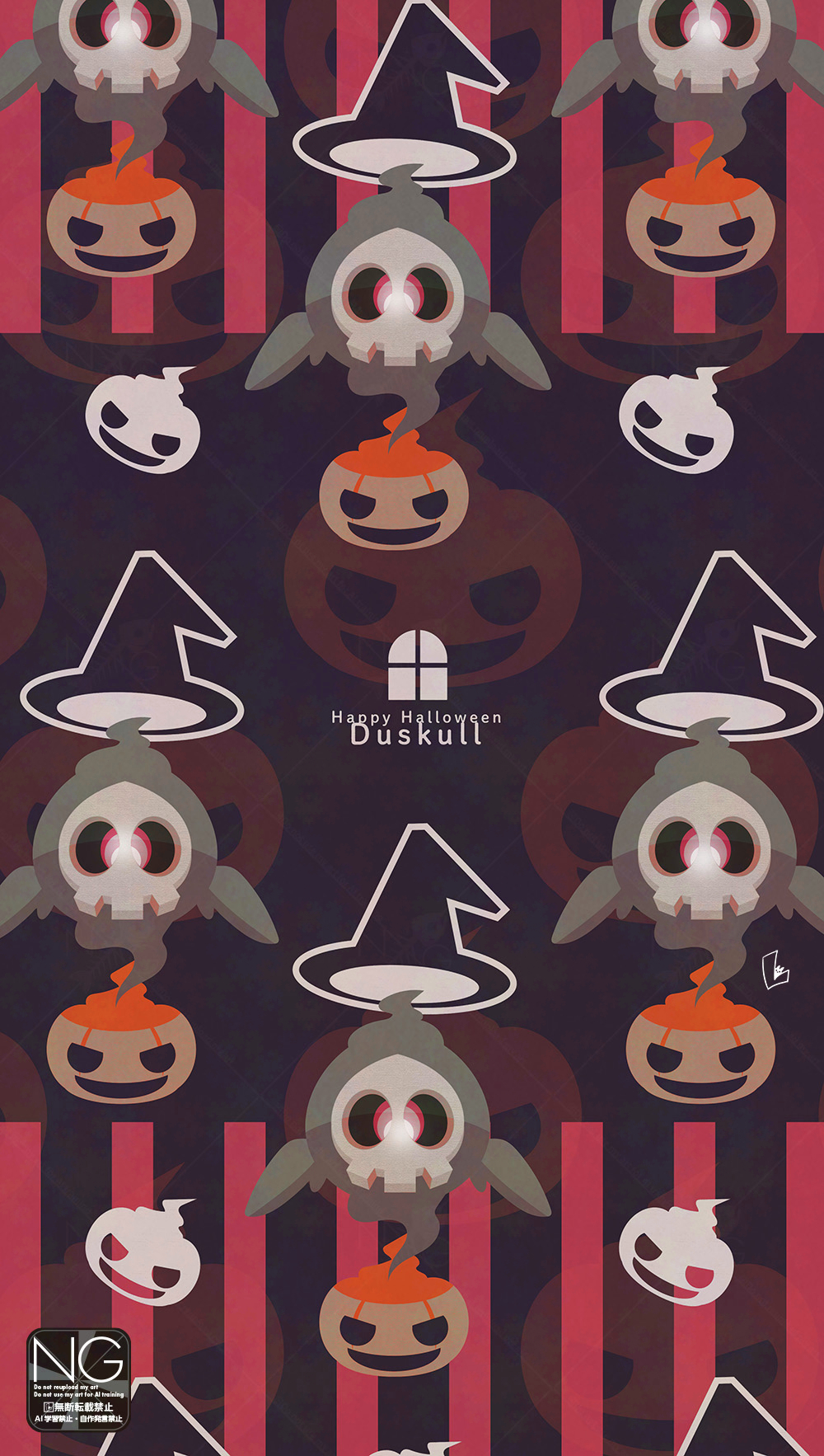 meme (sleepsheep), duskull, nintendo, pokemon, highres, floating, gen 3 pokemon, ghost, halloween, hat, jack-o'-lantern, looking at viewer, no humans, one-eyed, pokemon (creature), pokemon focus, pumpkin, red eyes, witch hat