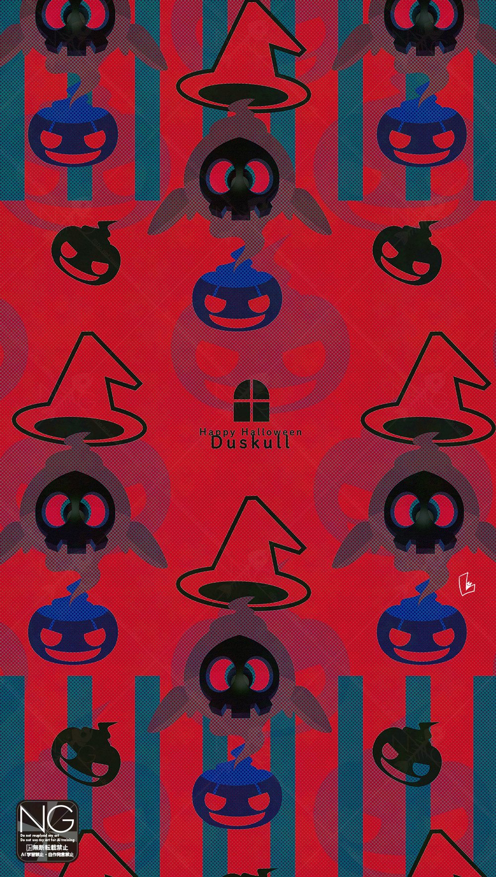 meme (sleepsheep), duskull, nintendo, pokemon, highres, floating, gen 3 pokemon, ghost, halloween, hat, jack-o'-lantern, looking at viewer, no humans, one-eyed, pokemon (creature), pokemon focus, pumpkin, red eyes, witch hat