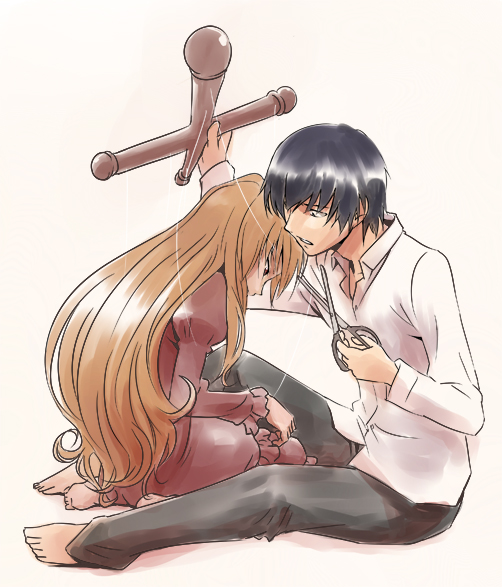 marumi, aisaka taiga, takasu ryuuji, toradora!, 00s, barefoot, marionette, puppet, scissors
