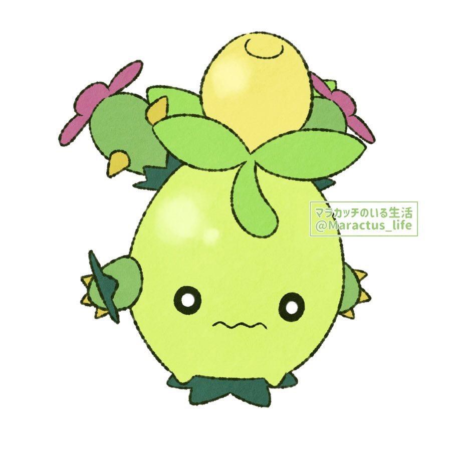 hachimituzuke, maractus, smoliv, nintendo, pokemon, cosplay, full body, gen 5 pokemon, maractus (cosplay), pokemon (creature), simple background, twitter username, wavy mouth, white background