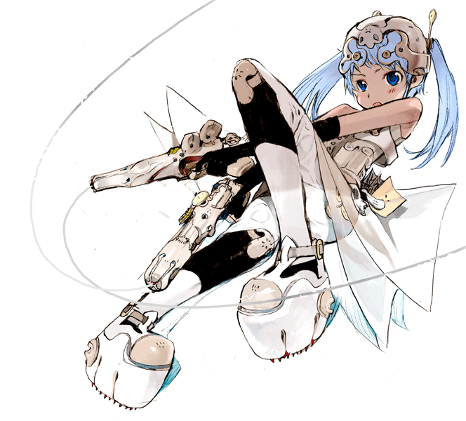 okama, cloth road, blue eyes, blue hair, dual wielding, gun, hands on own hips, holding, solo, twintails, weapon