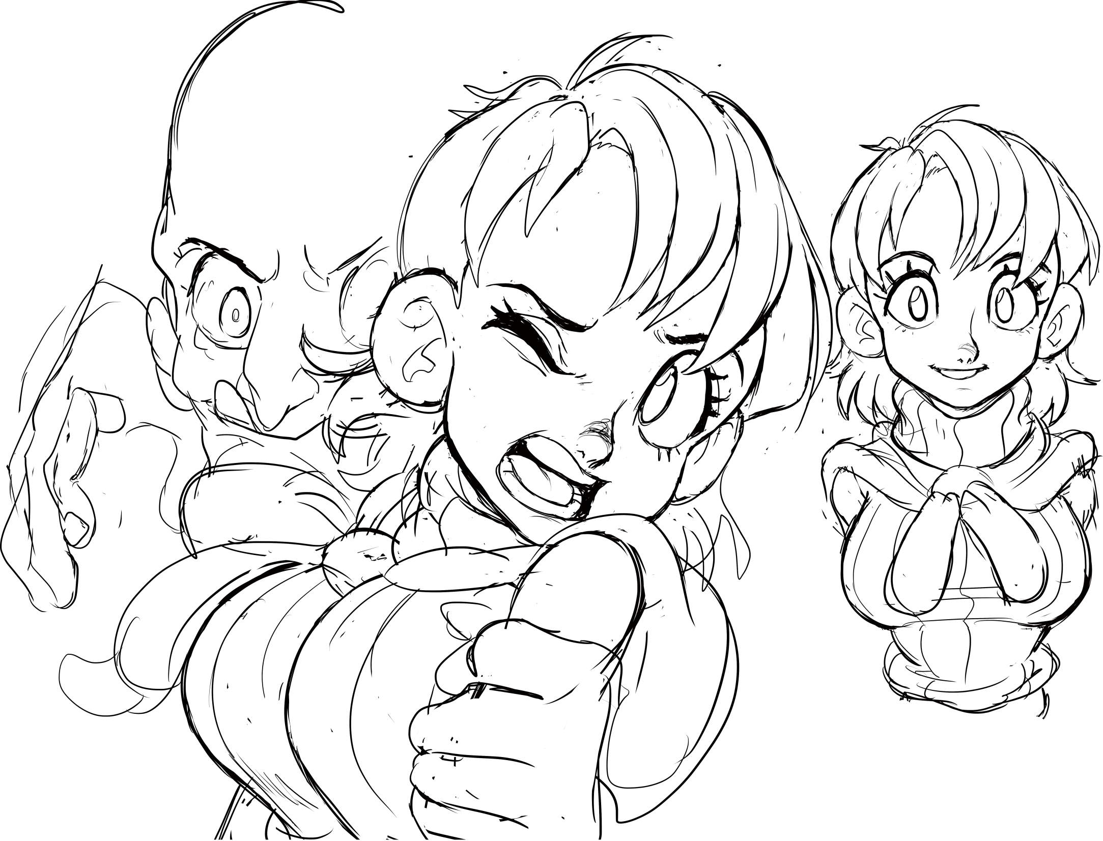 teevo, ashley graham, resident evil, resident evil 4, breasts, jacket, jacket on shoulders, large breasts, one eye closed, short hair, sketch, sweater, turtleneck, turtleneck sweater, zombie