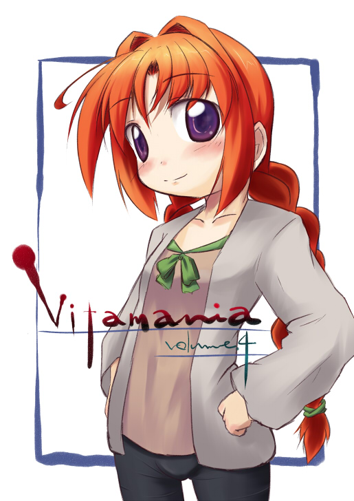 ashida ichirou, ichirou (hajimari), vita (nanoha), lyrical nanoha, mahou shoujo lyrical nanoha, 00s, 1girl, braid, female focus, long hair, orange hair, purple eyes, red hair, solo, twin braids, twintails