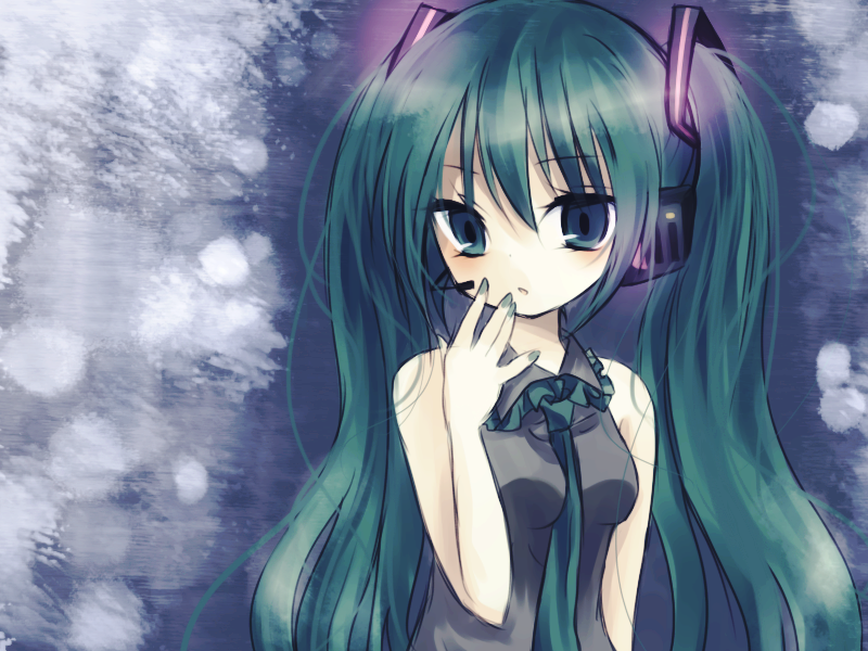 ou (swdp), hatsune miku, vocaloid, 1girl, aqua hair, female focus, headset, long hair, necktie, solo, twintails